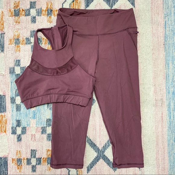 Mono B Pants - Burgundy Mono B High Neck Capri Pant Workout Set